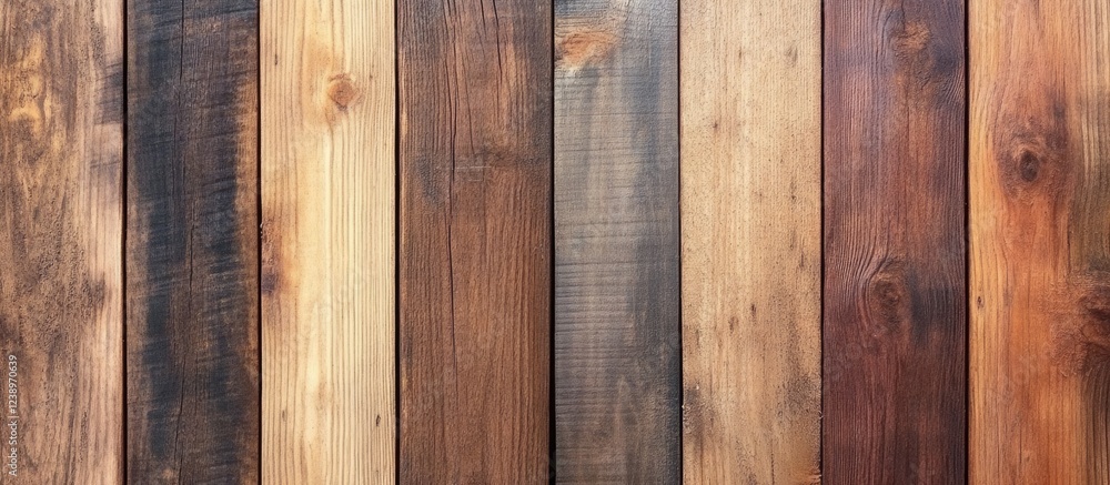 Poster wooden plank textures in various brown tones arranged vertically seamlessly background with copy spa