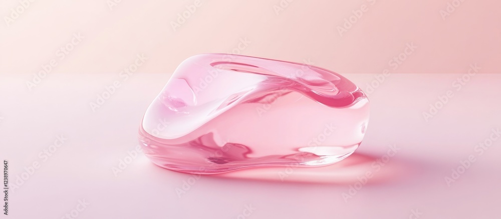 Poster Transparent pink gel blob on light pink background with soft reflections and smooth curves featuring Copy Space