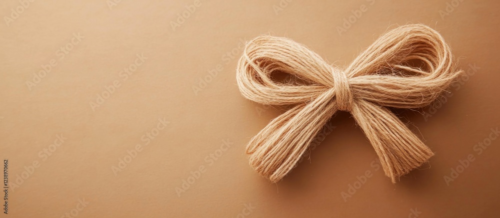 Aufkleber natural jute twine bow on a smooth brown background with copy space for text placement