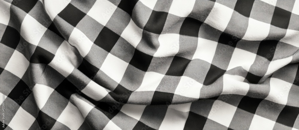 Poster black and white checkered fabric texture with smooth folds and wrinkles suitable for backdrop design