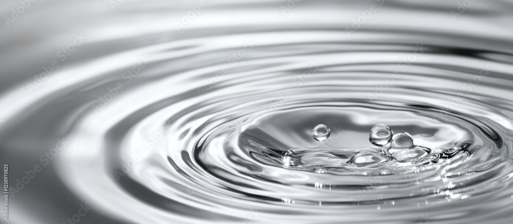 Poster Close-up of water droplets creating ripples on a smooth surface Copy Space