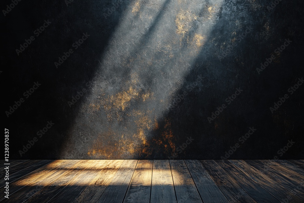 Poster soft beams of light create a beautiful interplay with shadows on a dark wall, enhancing the textures