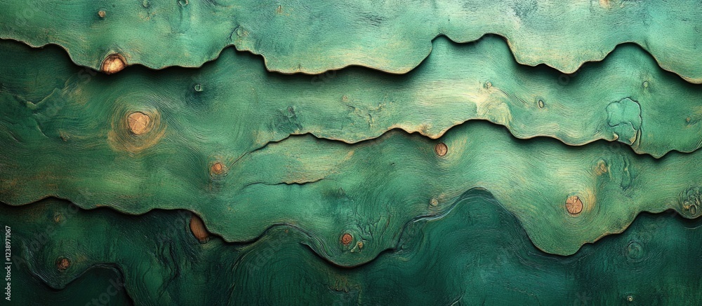 Aufkleber Abstract textured surface with layered green patterns and wooden details suitable for background or wallpaper design Copy Space