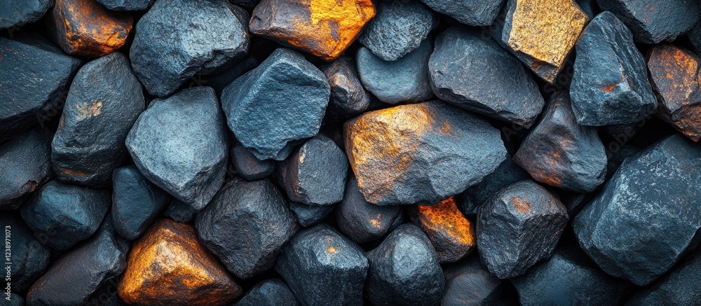 Poster textured surface of assorted dark rocks with orange highlights providing a natural backdrop copy spa