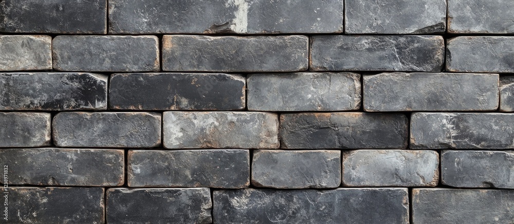 Poster textured black and gray brick wall background with visible mortar and weathered appearance suitable 