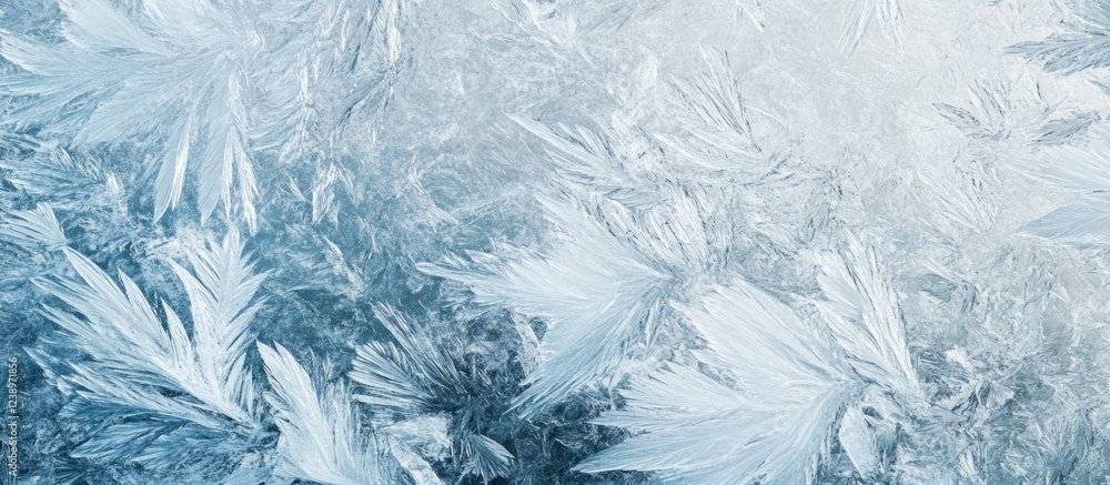 Poster frosty natural ice patterns with intricate details on a cold surface in shades of blue and white cop