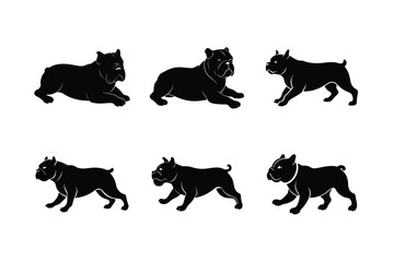 Bulldog silhouette collection in black for design use