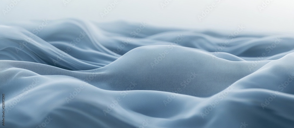 Poster Blue fabric waves with soft folds and texture under soft lighting suitable for backgrounds or overlays Copy Space