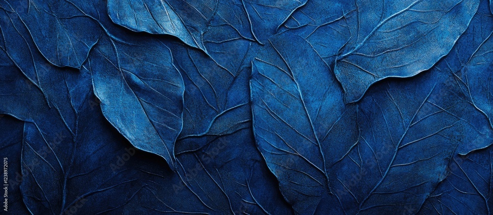 Aufkleber blue textured leaves background with intricate veins and layered arrangement suitable for various de