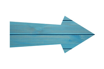 Arrow with light blue wooden texture isolated on white
