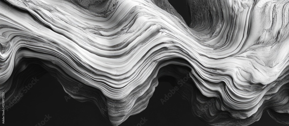 Aufkleber Abstract black and white rocky texture with layered formations and wavy patterns suitable for background or design use Copy Space