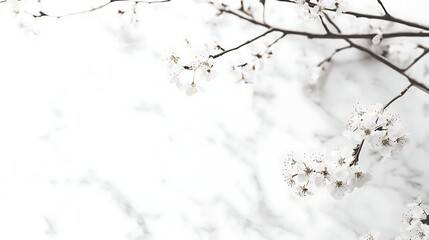 Delicate White Blossoms on Marble Background