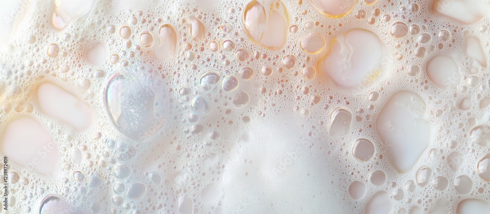 Poster close-up of colorful foam bubbles with various sizes in soft focus background and smooth texture wit