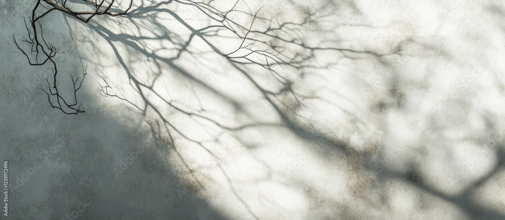 Aufkleber Shadow of bare branches on a textured wall surface creating a unique pattern with sufficient copy space for text placement