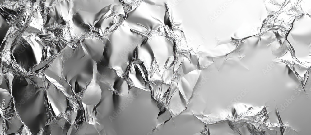 Poster Crumpled shiny silver foil texture with highlights and shadows ideal for backgrounds or design projects Copy Space