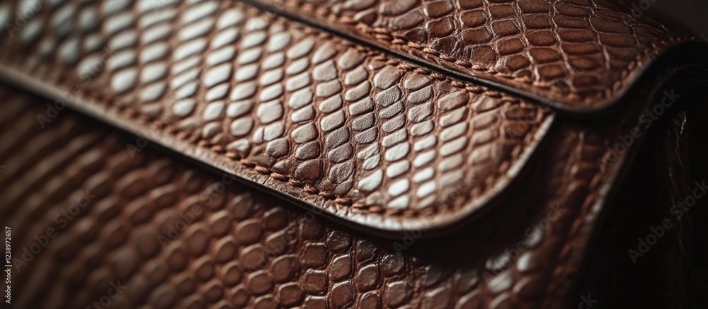 Poster brown textured leather handbag close-up with detailed embossing and stitching visible on the surface