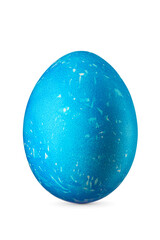 Blue decorative Easter egg with stains isolated. Transparent PNG image.