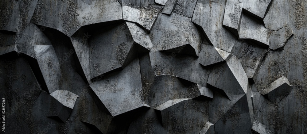 Aufkleber Textured concrete wall with angular shapes and deep shadows suitable for background or abstract design Copy Space