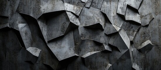 Textured concrete wall with angular shapes and deep shadows suitable for background or abstract design Copy Space