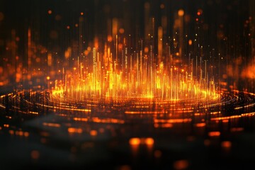 Fototapeta premium An abstract financial graph chart illustrates market data trends with glowing elements against a dark background, showcasing dynamic activity