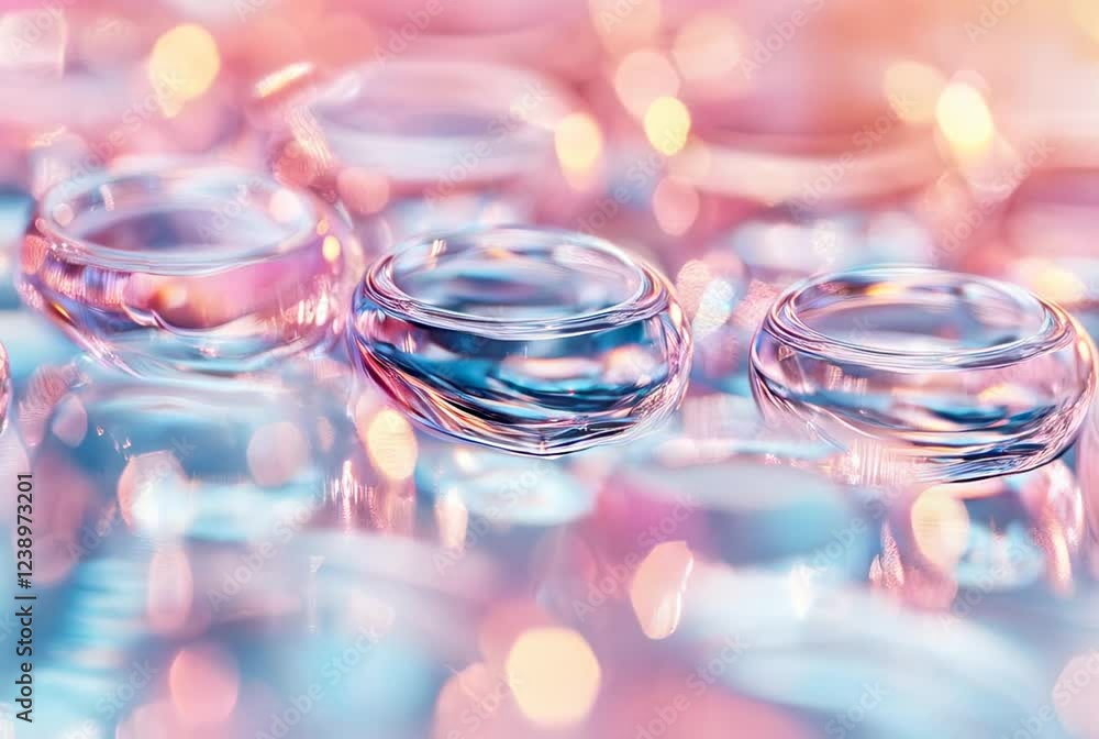 Poster abstract close-up of colorful glass marbles with reflections and bokeh effect, creating a dreamy atm