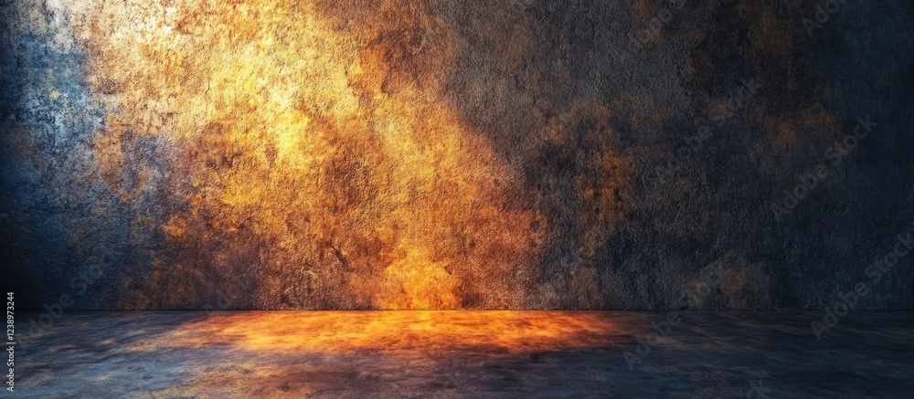 Poster textured abstract wall background with warm orange and blue tones and dramatic lighting, suitable fo