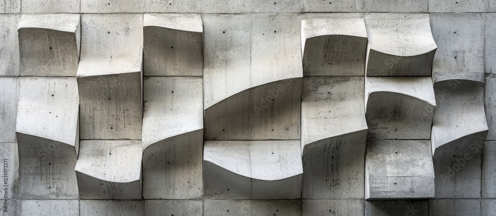 Aufkleber Abstract architectural concrete wall design with textured wave patterns and shadows. Copy Space.