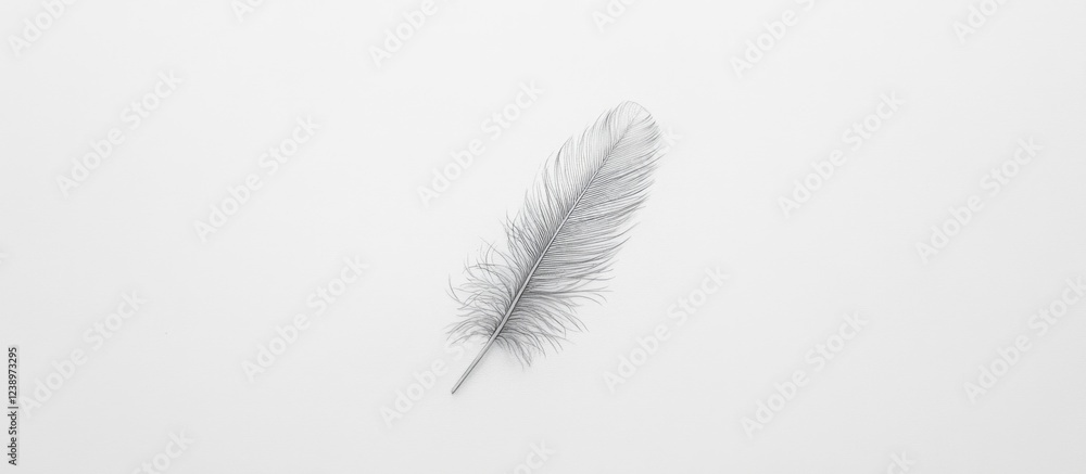 Aufkleber Gray feather on a white background with fine details and soft textures suitable for minimalist design Copy Space