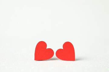 Red decorative hearts on white background, space for text. Happy Valentine's day