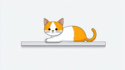 Obraz premium Cute Cartoon Cat Lying on a Shelf with Orange and White Fur in a Minimalistic Style