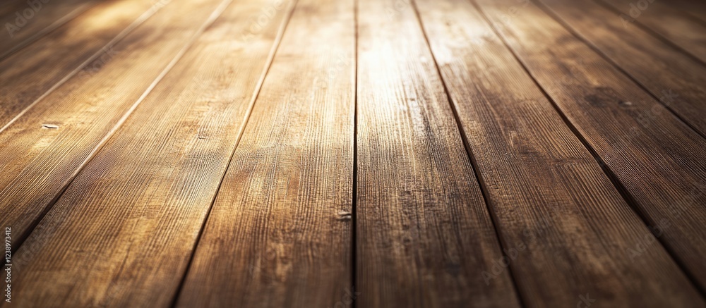 Poster Wooden floor planks with warm lighting creating a natural texture and pattern Copy Space