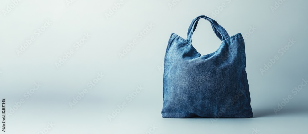 Poster Denim tote bag on a minimalistic background with ample copy space for text or branding.