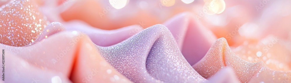 Poster soft fabric showcases a gradient transitioning from peach to lavender, adorned with delicate glitter