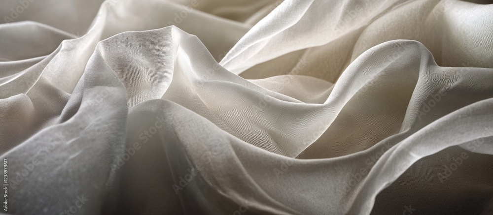 Aufkleber Soft translucent fabric draping in gentle waves with light filtering through creating a smooth texture and depth Copy Space