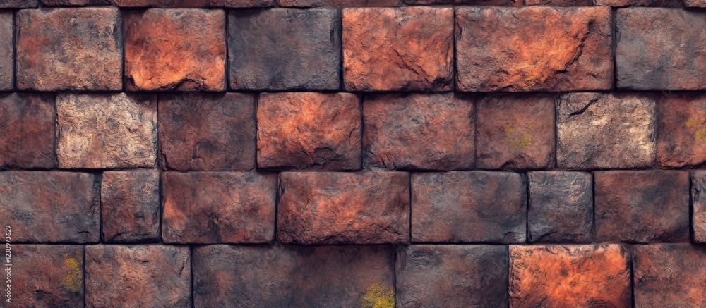 Aufkleber Textured stone wall with irregular patterns in warm tones of brown and orange suitable for background or design applications Copy Space