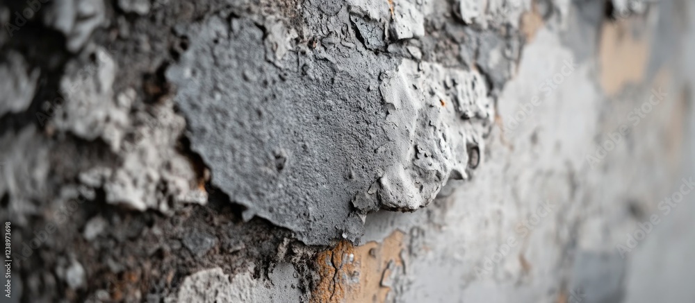 Poster textured abstract wall surface with peeling paint and plaster in gray tones showing weathered detail