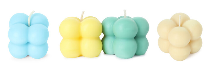 Set of colorful bubble candles on white background