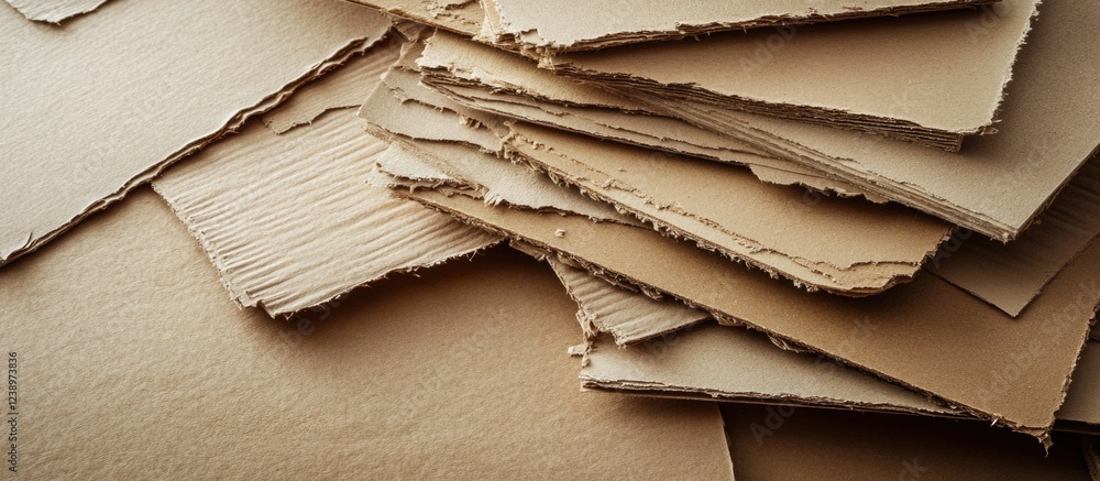 Aufkleber Stack of textured brown paper sheets with uneven edges arranged randomly displaying multiple layers and varying widths selective focus Copy Space