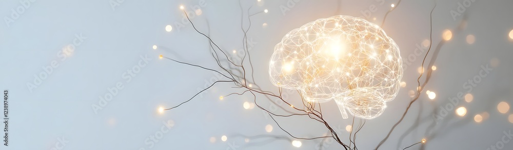 Poster abstract representation of a glowing brain intertwined with branches, symbolizing creativity and ide