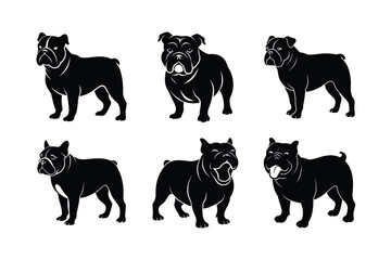 Bulldog silhouettes in flat vector style on white