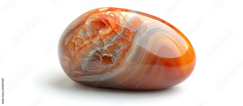 Aufkleber Polished orange agate stone with banded patterns and natural textures set on a white background ideal for product display Copy Space