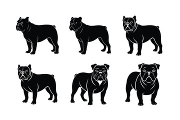 Bulldog silhouette pack in different stances on white