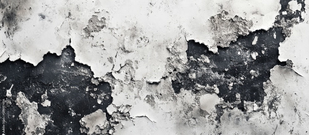 Poster Peeling paint texture on a weathered wall with cracks and dark patches ideal for background use Copy Space