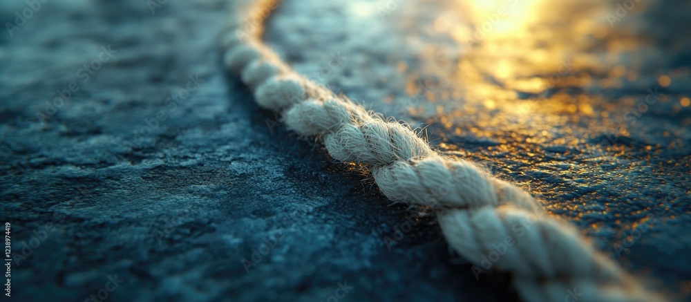 Aufkleber Braided rope lying on textured surface with warm light reflections and shallow depth of field suitable for background use Copy Space
