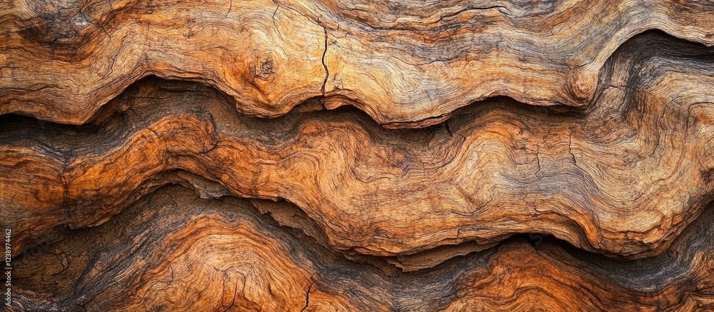 Aufkleber Textured pattern of weathered wood with layered grooves and rich orange and brown tones suitable for background use Copy Space