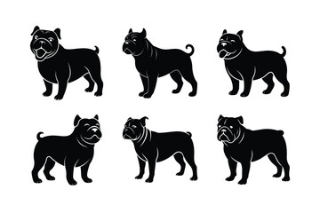 Bulldog silhouette variations set in black on white