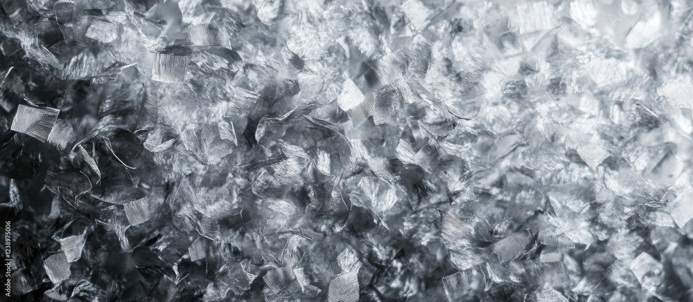 Aufkleber Close-up of crushed ice texture with varying translucent shards on a dark background suitable for creative projects and design applications