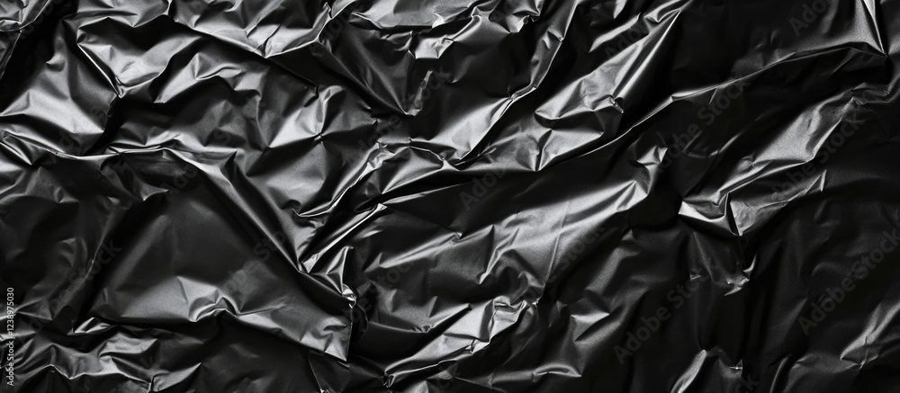Aufkleber Crumpled black plastic texture background with glossy surface and intricate patterns suitable for various design applications Copy Space