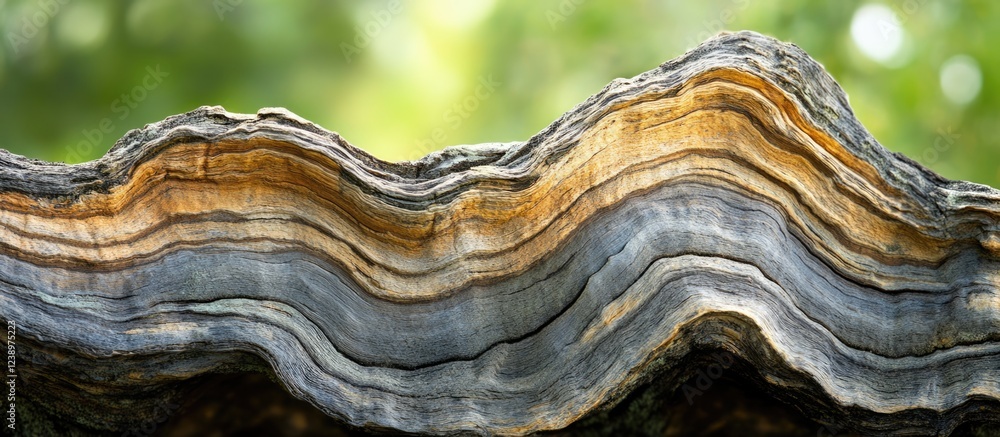 Poster Detailed close-up of weathered wooden layers with distinct colors and patterns showcasing natural textures Copy Space