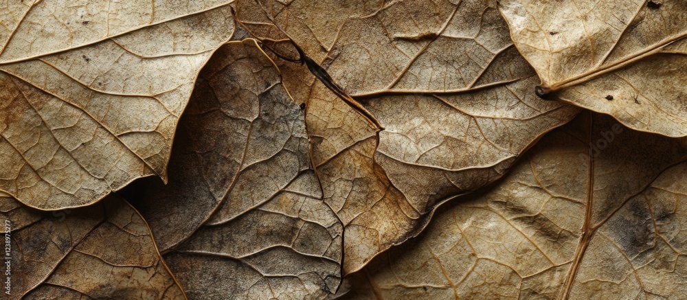 Poster dry and withered leaves background texture in earthy tones natural patterns and details copy space